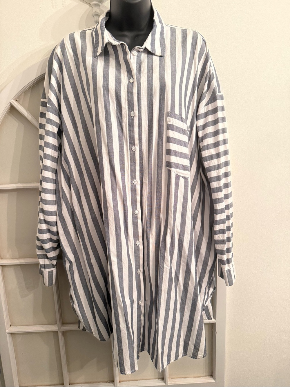 ASOS Gray and White Stripe Oversized Button-Down Boyfriend Shirt Size XXL
